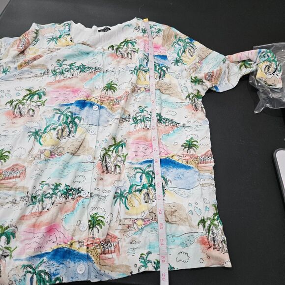 Talbots Womens Beach Cardigan Plus Size 2X Multicolor Cotton Blend Palm Trees - Picture 8 of 9